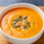 sweet potato and apple soup in a rustic bowl