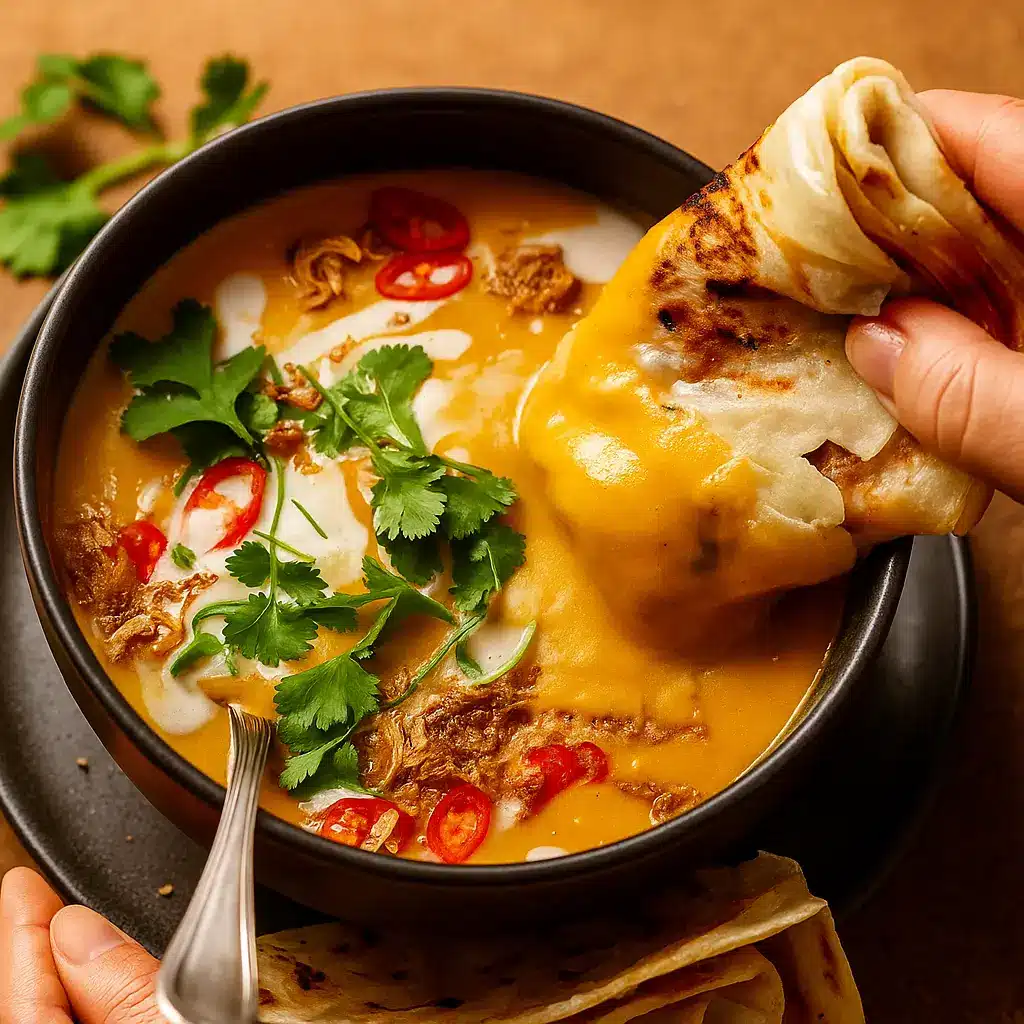 Thai Coconut Pumpkin Soup served with coconut milk and chili