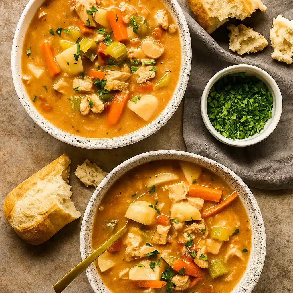 Thanksgiving Leftover Turkey Stew in rustic bowl