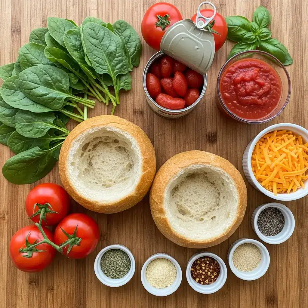 Tomato Spinach Grilled Cheese Bread Bowl Ingredients