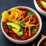 Turkey chili recipe served in a cozy fall setting