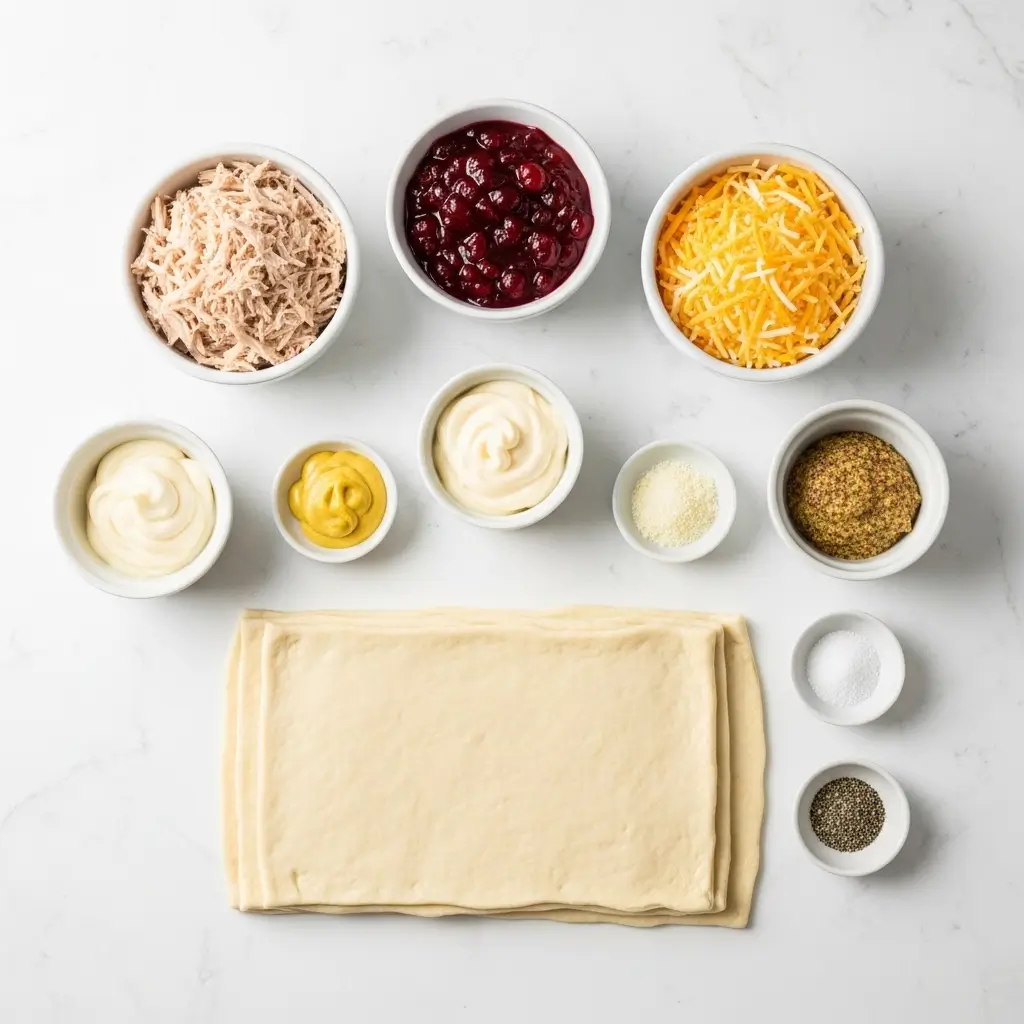 Turkey Cranberry Crescent Ring ingredients flat lay