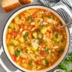 Vegan Cabbage Soup served in rustic bowl