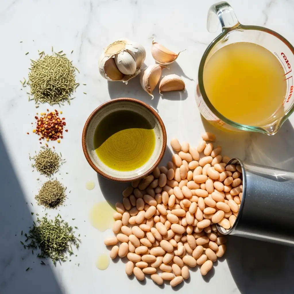 Ingredients for Vegan Rosemary Garlic White Bean Soup