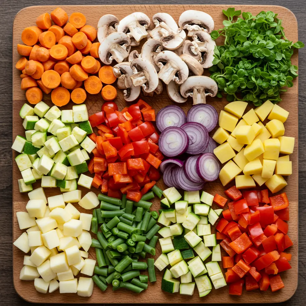 Fresh ingredients for hearty vegetable stew recipe