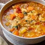 Amazing Sicilian Chicken Soup in rustic bowl