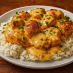 Best Smothered Chicken and Rice served with creamy sauce