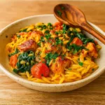 Cajun Chicken Orzo in skillet