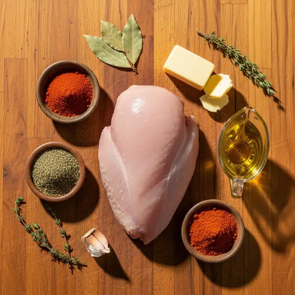 Cajun Roasted Turkey Breast ingredients flat lay