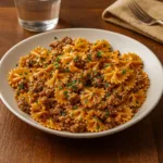 Cheesy Beef and Bowtie Pasta in Garlic Butter