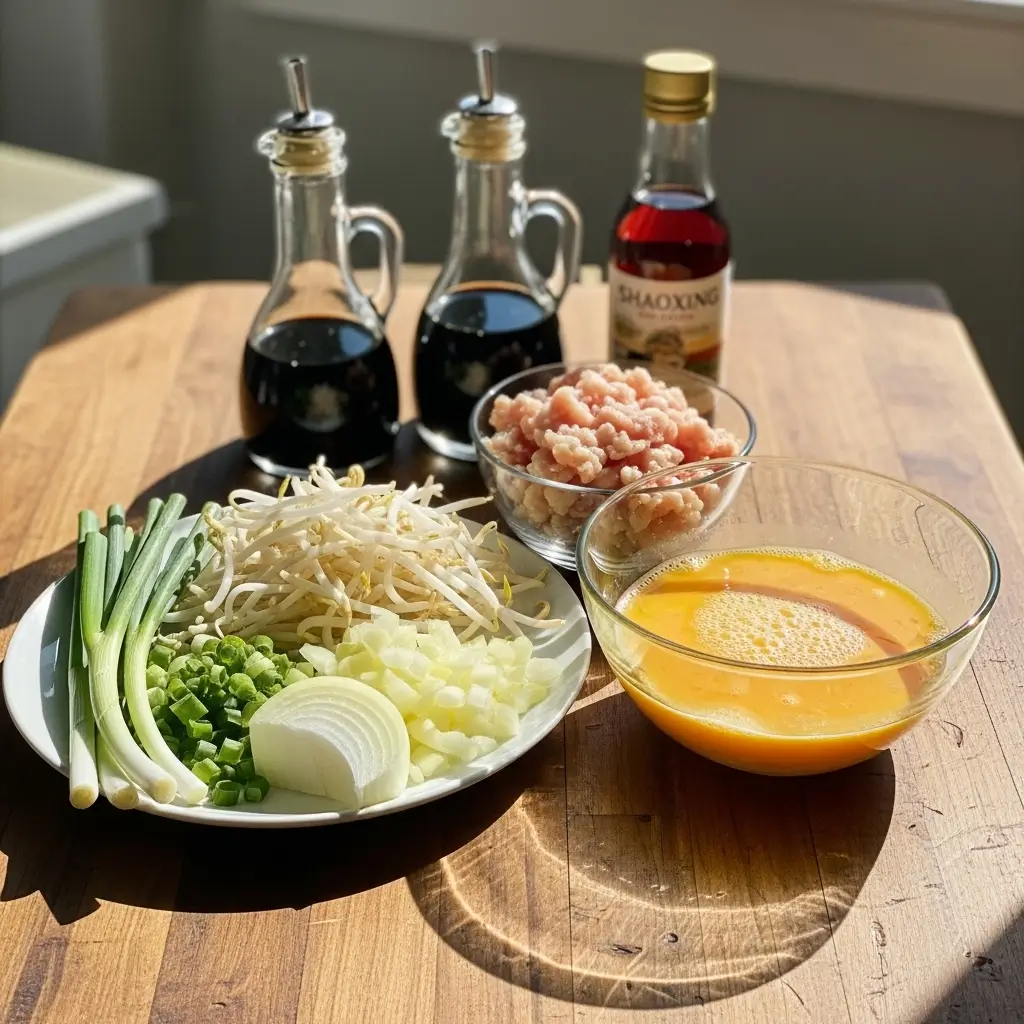 Chicken Egg Foo Young ingredients arranged on counter