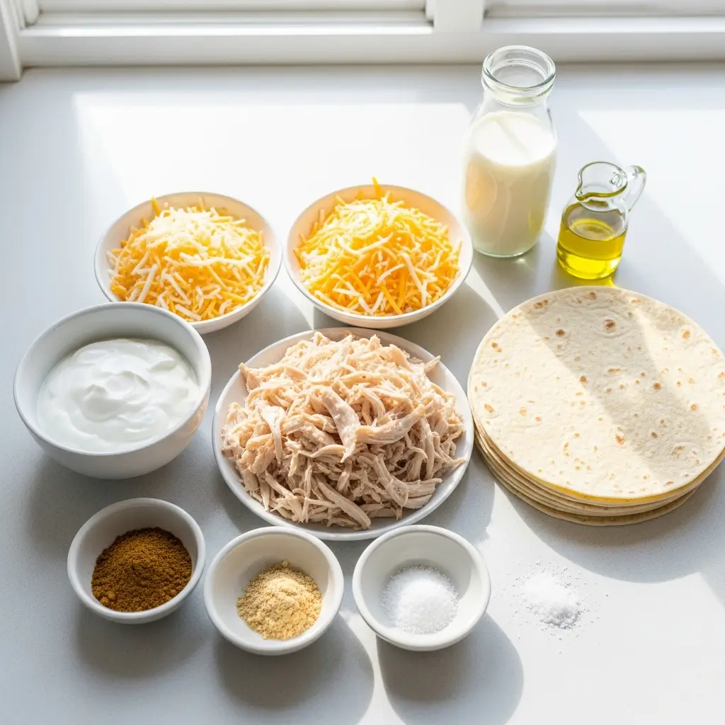 Chicken Enchiladas with Dreamy White Sauce ingredients on counter