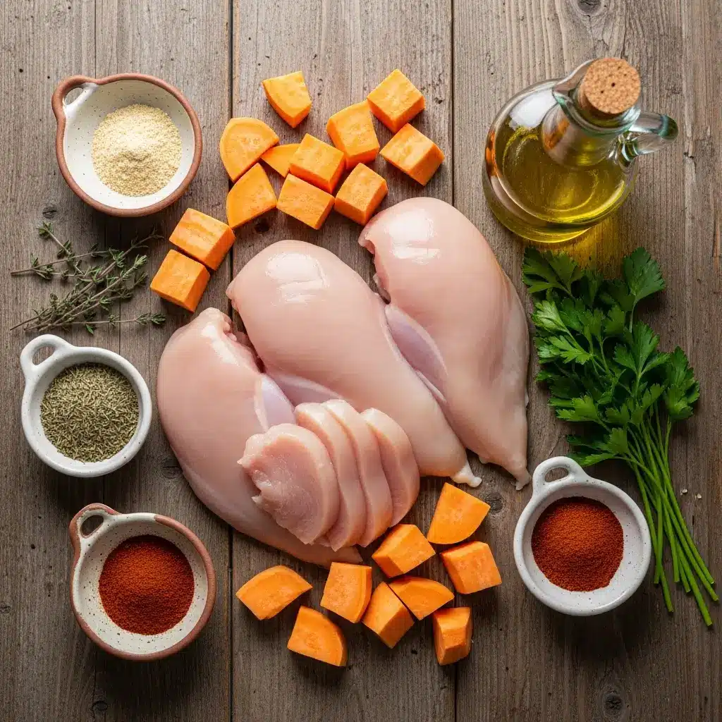 Chicken & Sweet Potato ingredients prep