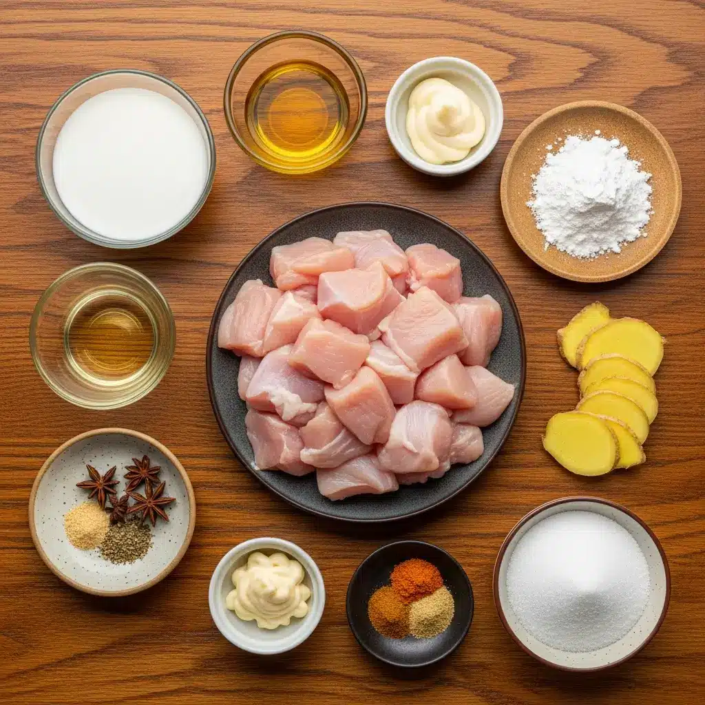 Chinese Coconut Chicken ingredients flat lay