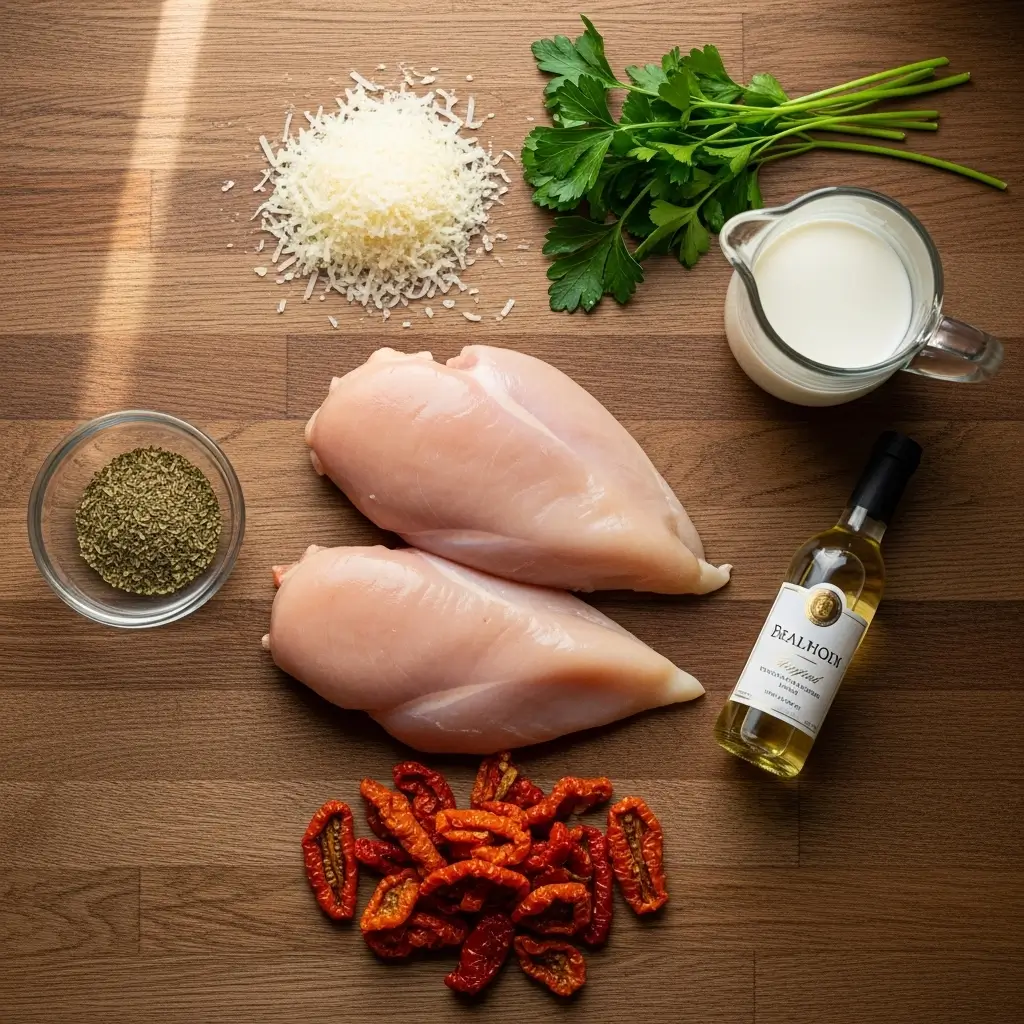 Classic Crock Pot Marry Me Chicken ingredients flat lay