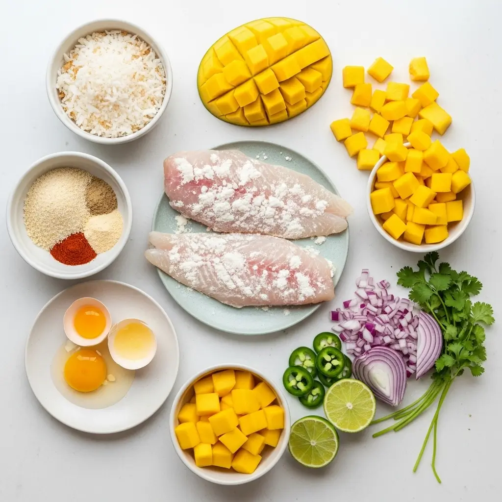 Ingredients for Coconut Crusted Fish with Mango Salsa