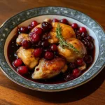 Cranberry Glazed Chicken dinner with fresh cranberries and herbs
