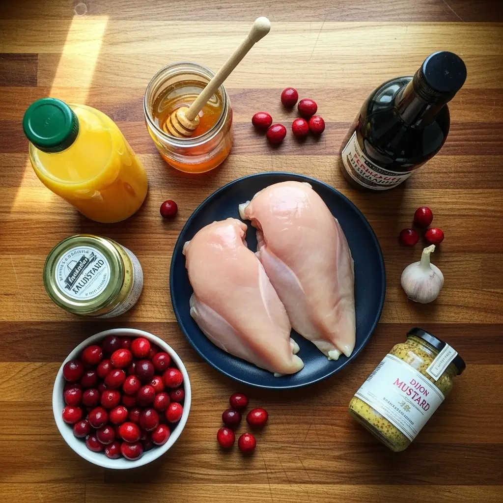Cranberry Glazed Chicken ingredients on kitchen counter