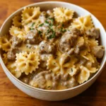 Creamy Beef and Bowtie Pasta one-pot dinner
