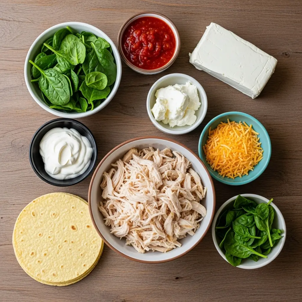 Ingredients for Creamy Chicken and Spinach Taquitos recipe