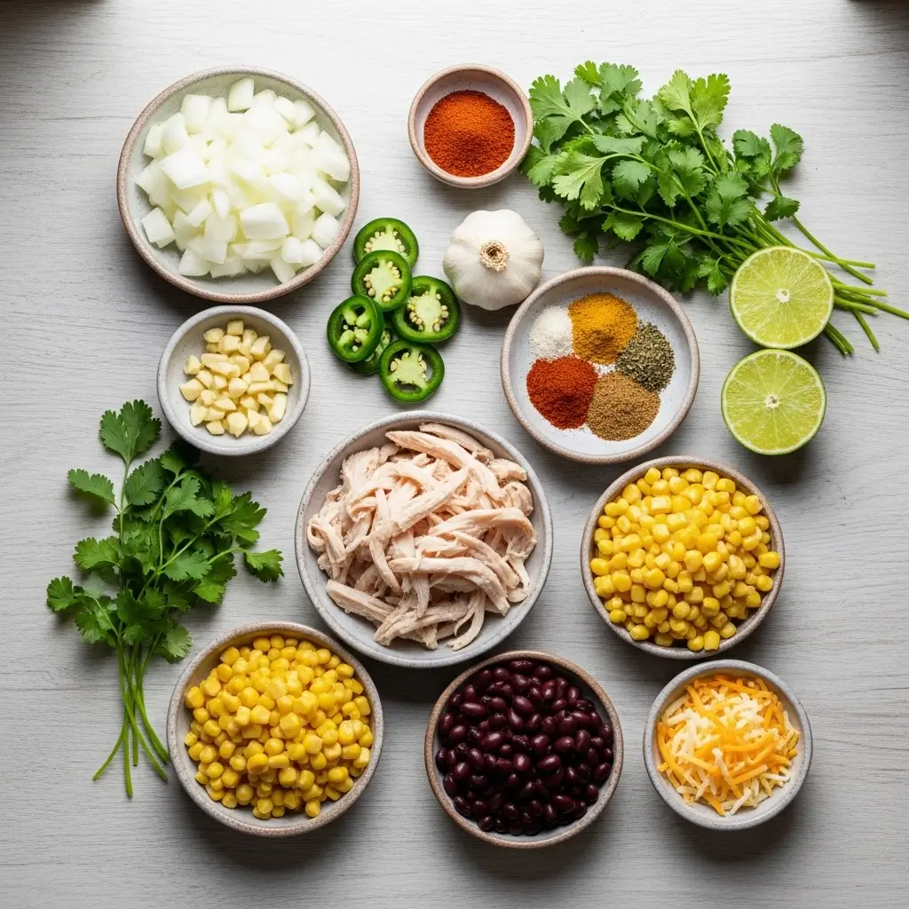 Ingredients for Homemade Creamy Chicken Tortilla Soup