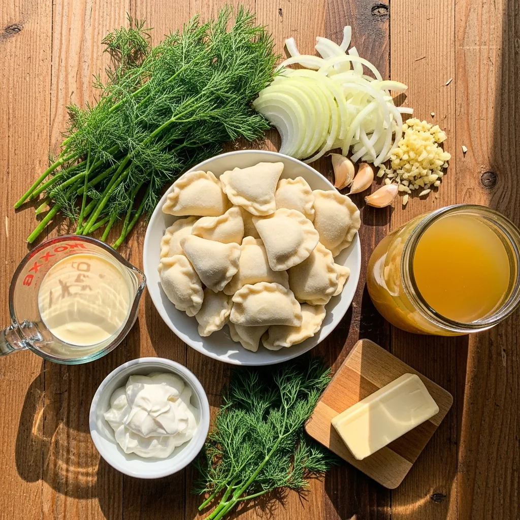 creamy dill pierogi soup ingredients