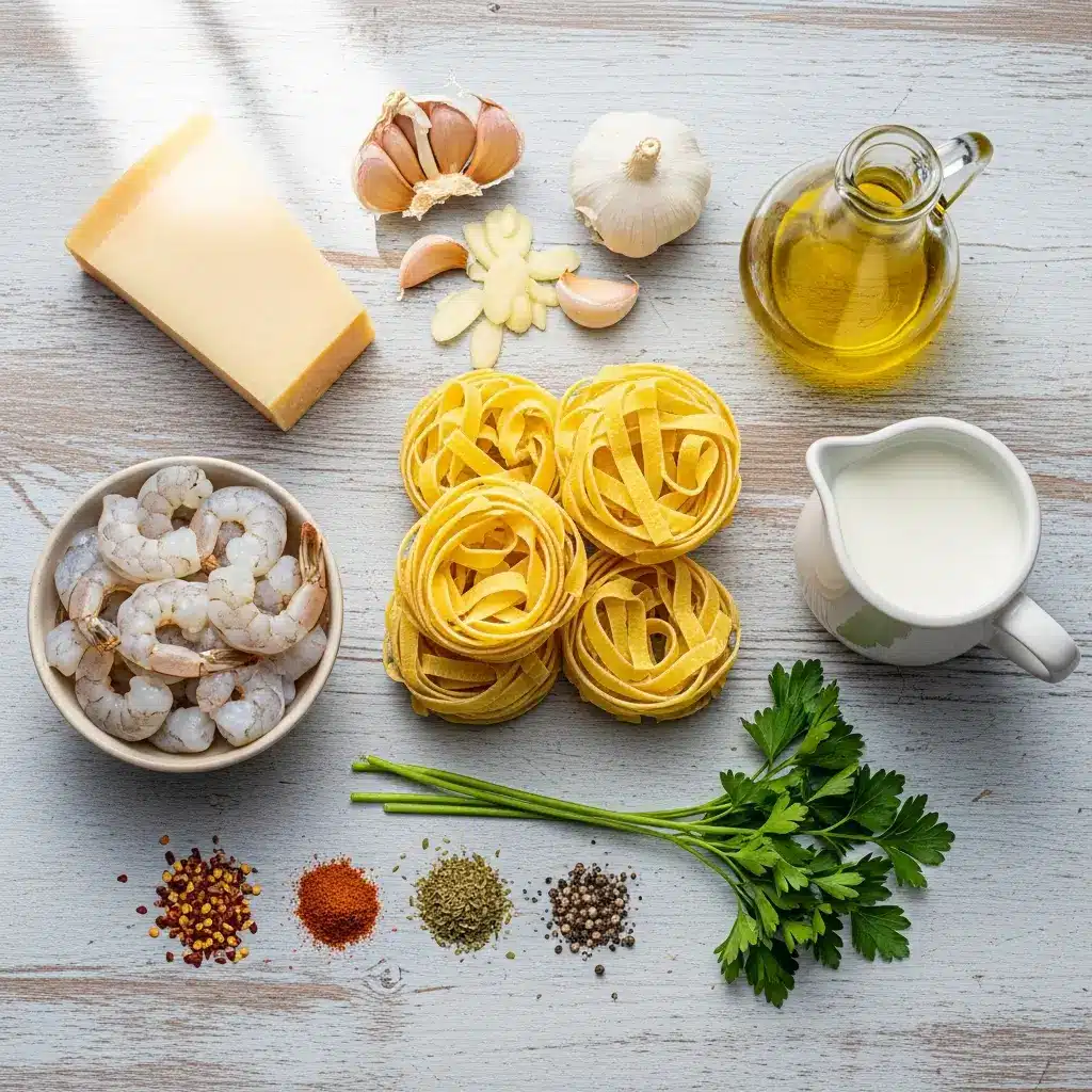 Easy Creamy Marry Me Shrimp Pasta ingredients