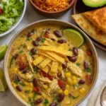 Crock Pot Chicken Fajita Soup in bowl with toppings