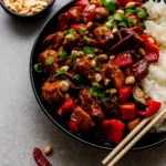 Crockpot Kung Pao Chicken served over rice