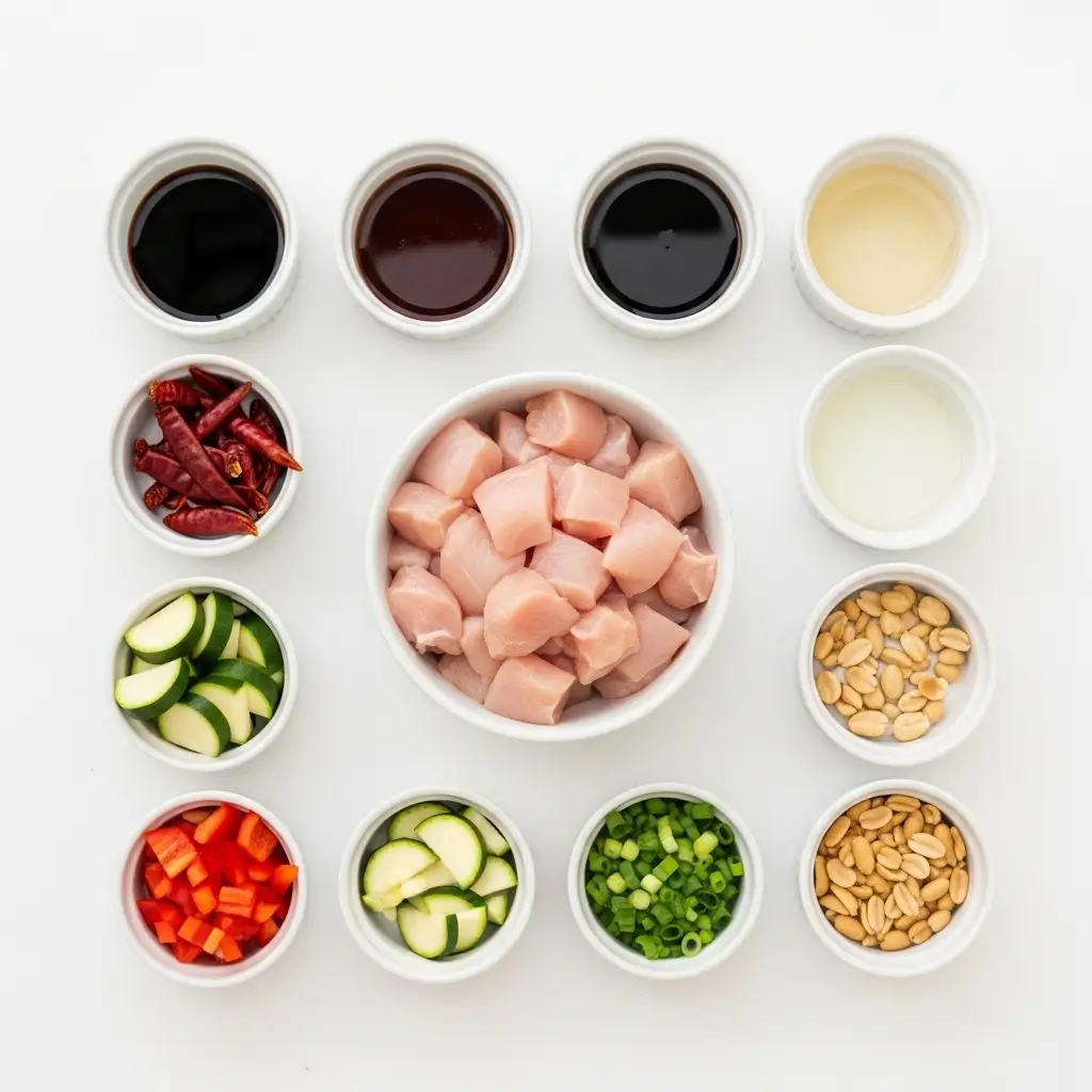 Crockpot Kung Pao Chicken ingredients flat lay