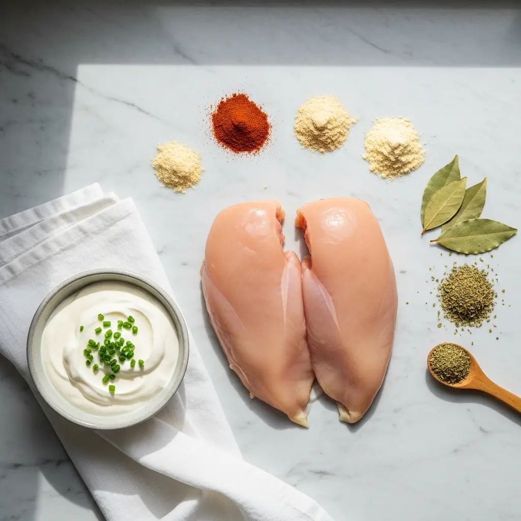 Crockpot Ranch Chicken ingredients laid out on a counter