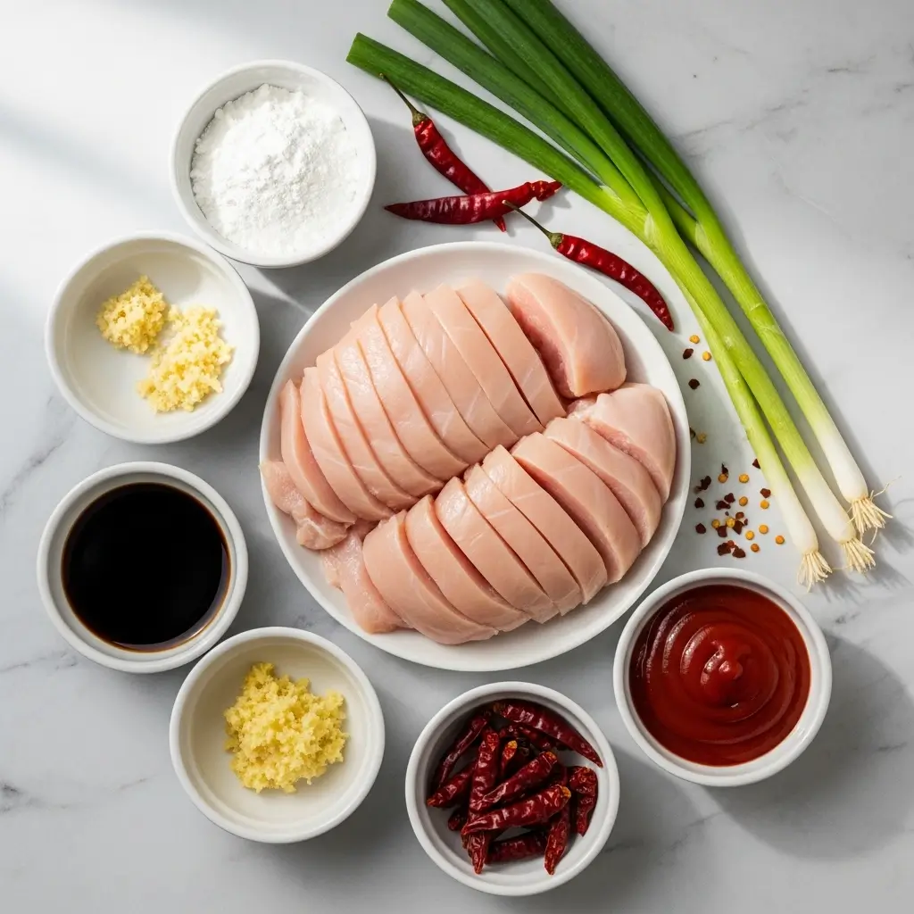 Dragon Chicken Ingredients Flat Lay