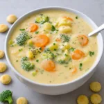 Easy Cheesy Vegetable Chowder in a rustic bowl