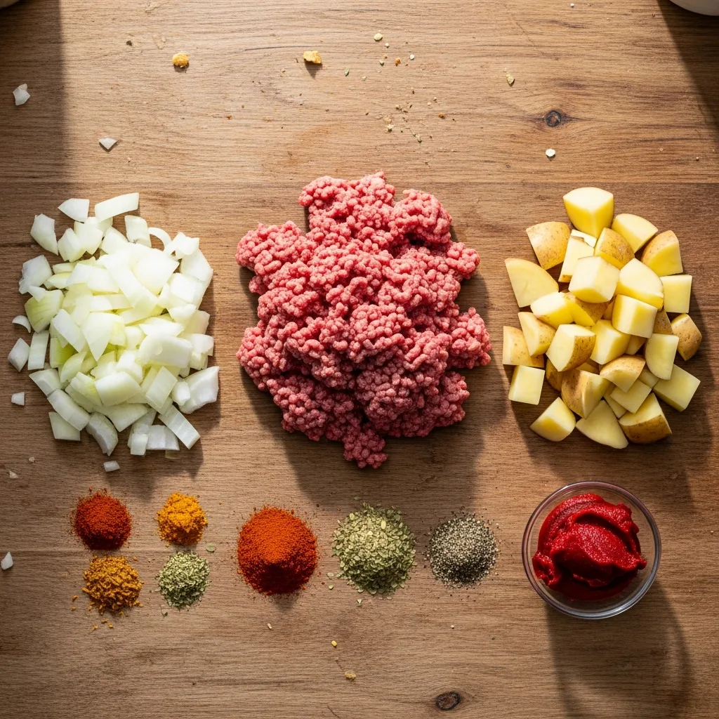 Easy Hamburger Potato Soup ingredients layout