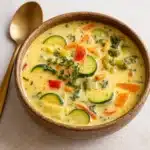 Easy One Pot Creamy Vegetable Soup in a rustic bowl