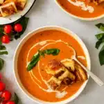 Easy Roasted Tomato Soup with Basil and Cream