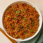 Easy Saucy Ramen Noodles in glossy soy sauce