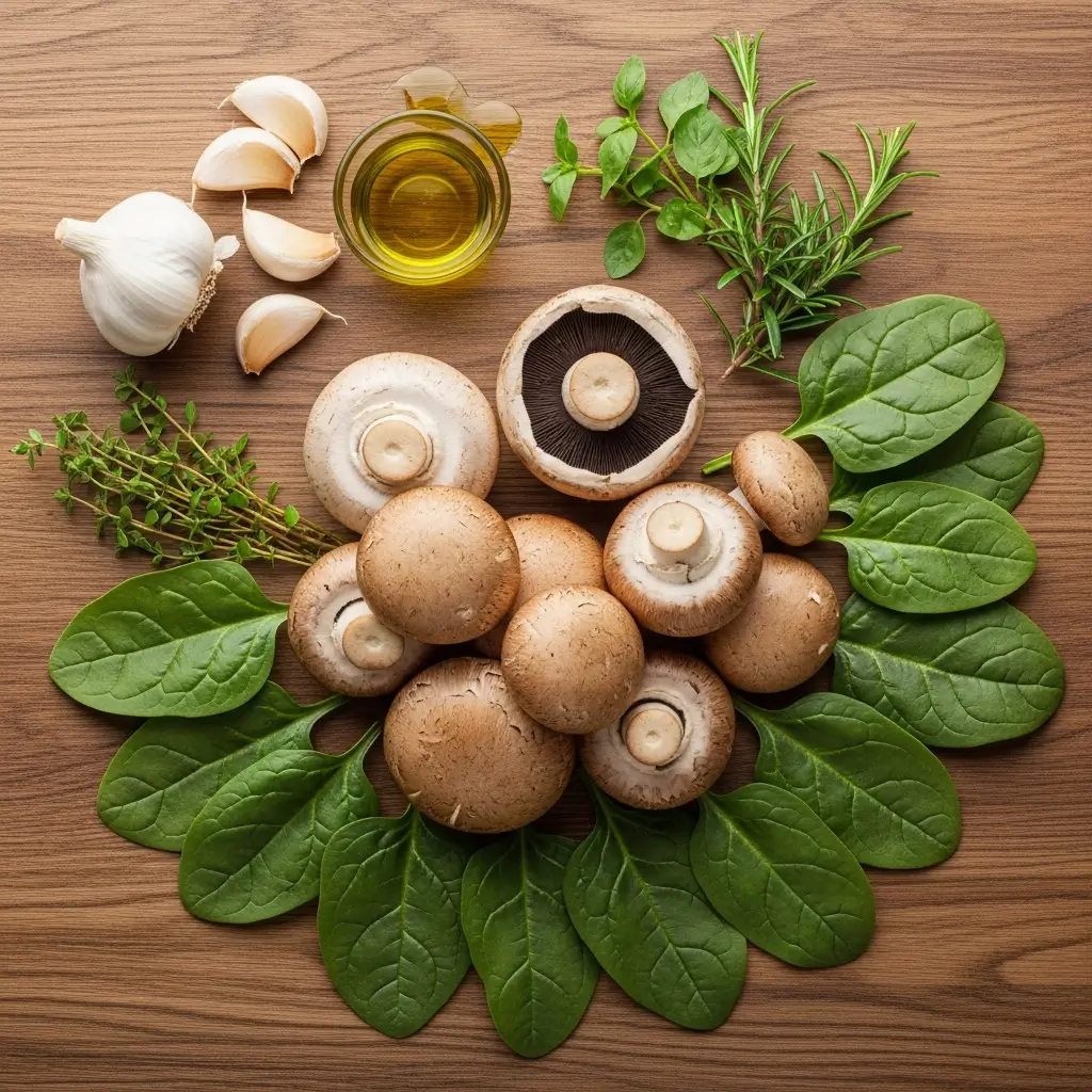 Ingredients for Easy Sautéed Mushrooms with Spinach