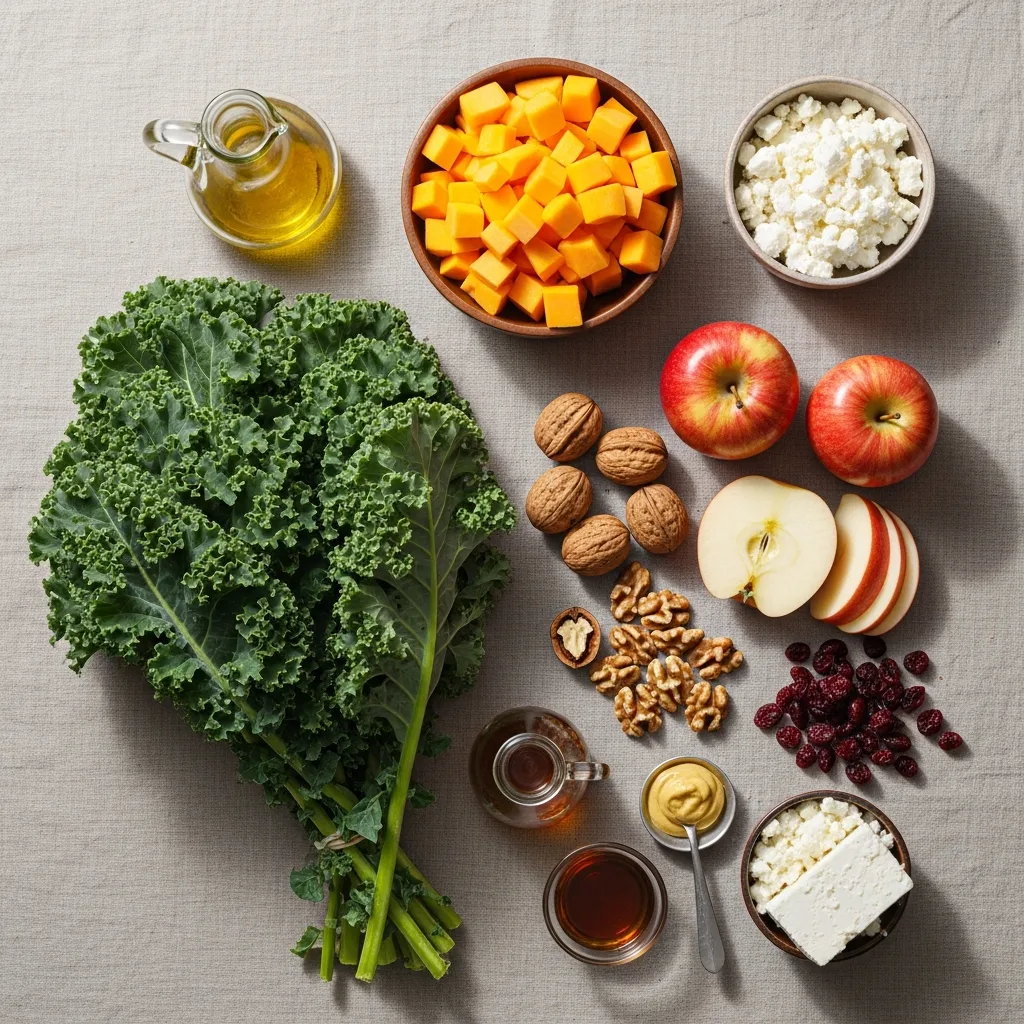 Fall Harvest Salad ingredients flat lay