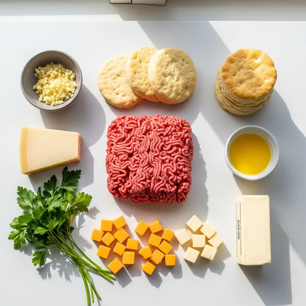 Ingredients for Irresistible Garlic Parmesan Cheeseburger Bombs