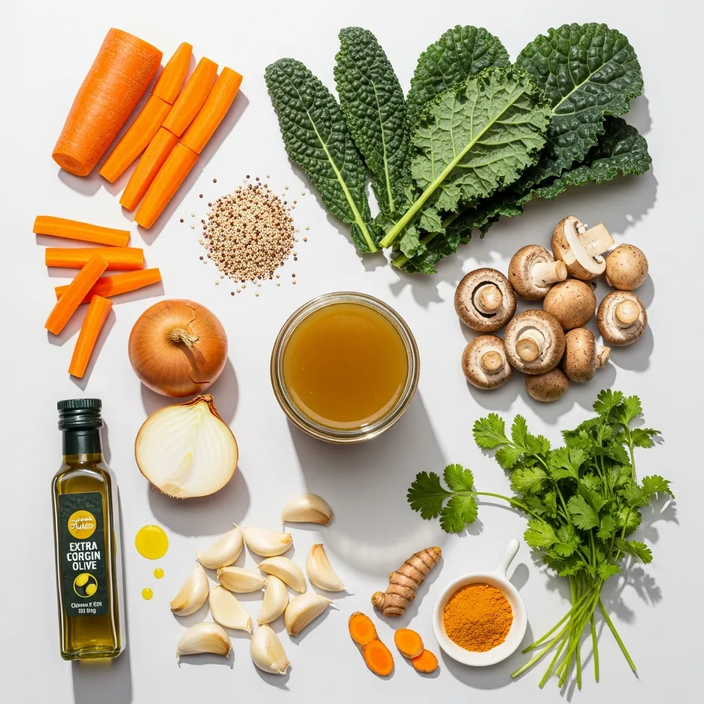 Garlic Soup For Colds ingredients neatly arranged