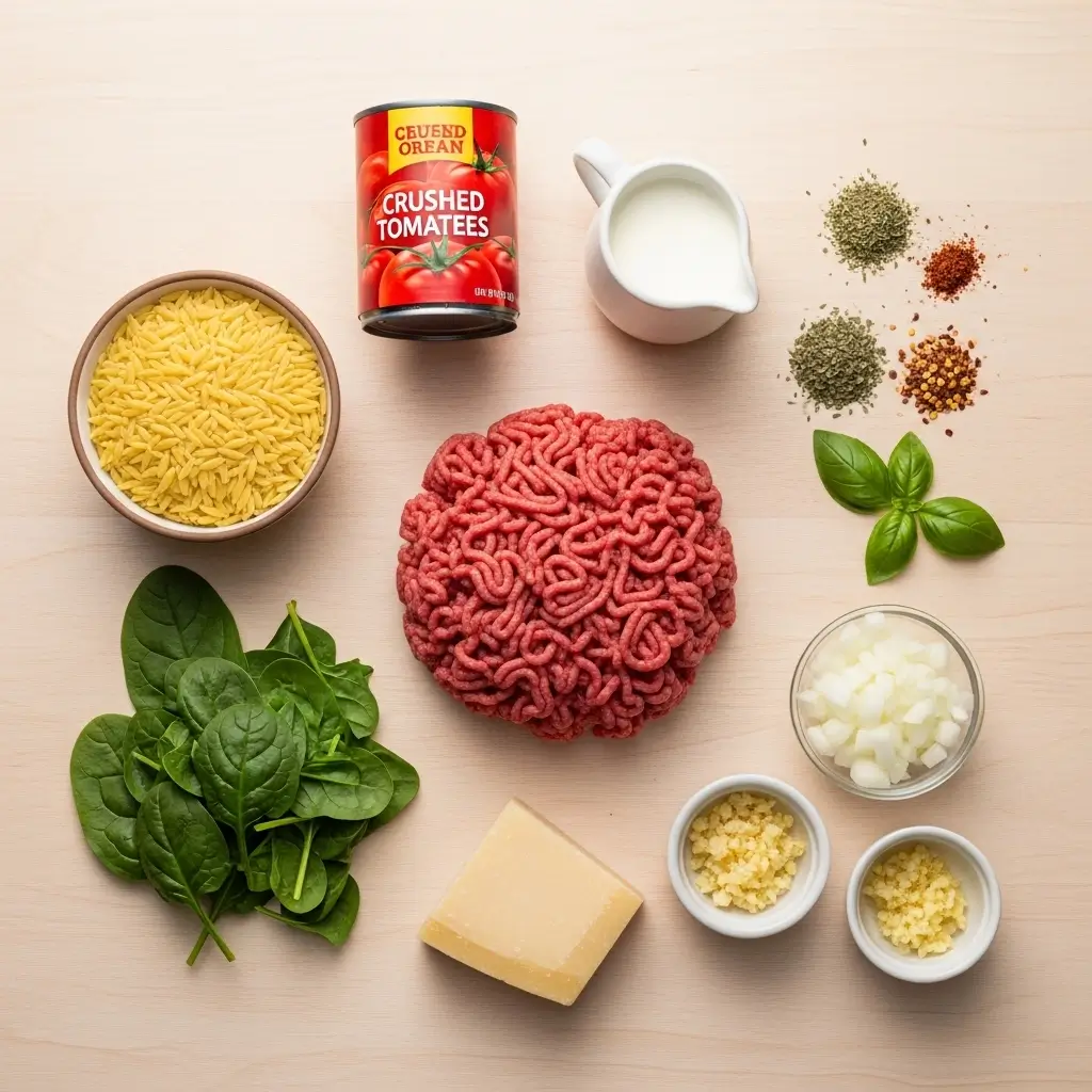 Ground Beef Orzo in Tomato Cream Sauce Ingredients