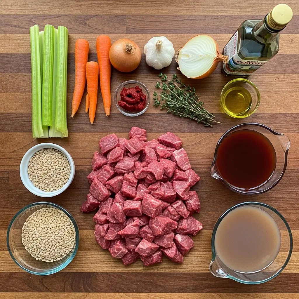 Ingredients for Hearty Beef and Barley Soup