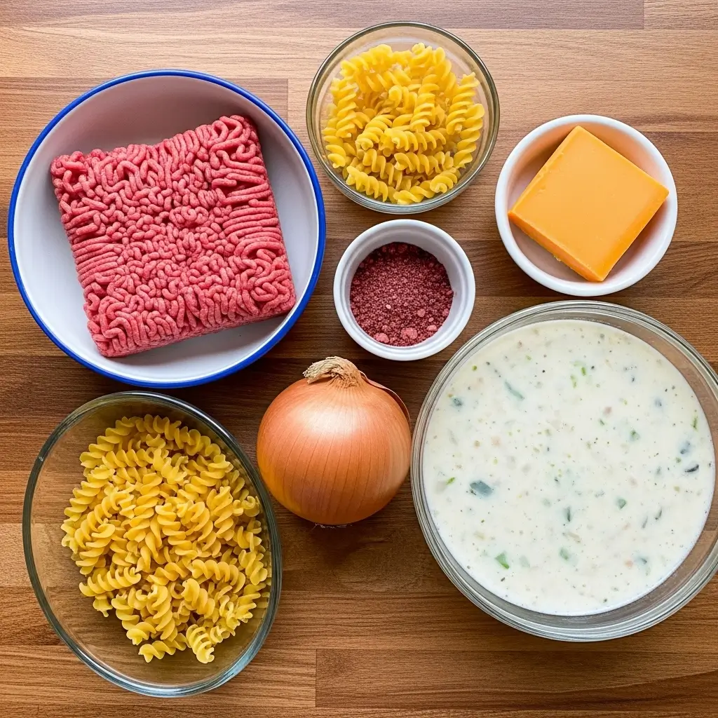 Ingredients for Hearty Ground Beef and Cream of Chicken Soup