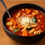 Hearty Vegetable Minestrone Soup in rustic bowl