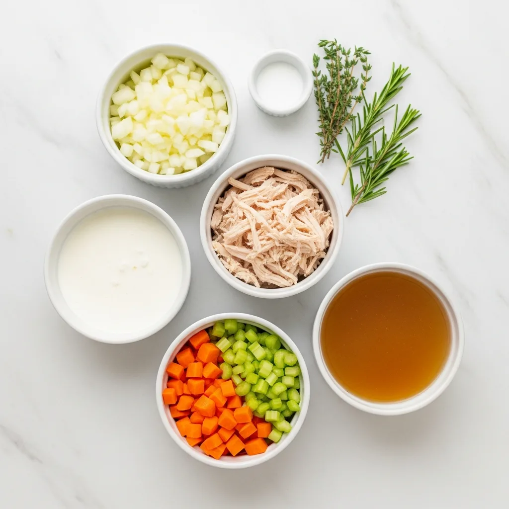 High Protein Chicken Pot Pie Soup ingredients