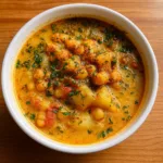 Homemade Chickpea Potato Soup in rustic bowl