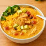 Homemade Creamy Chicken Tortilla Soup with toppings