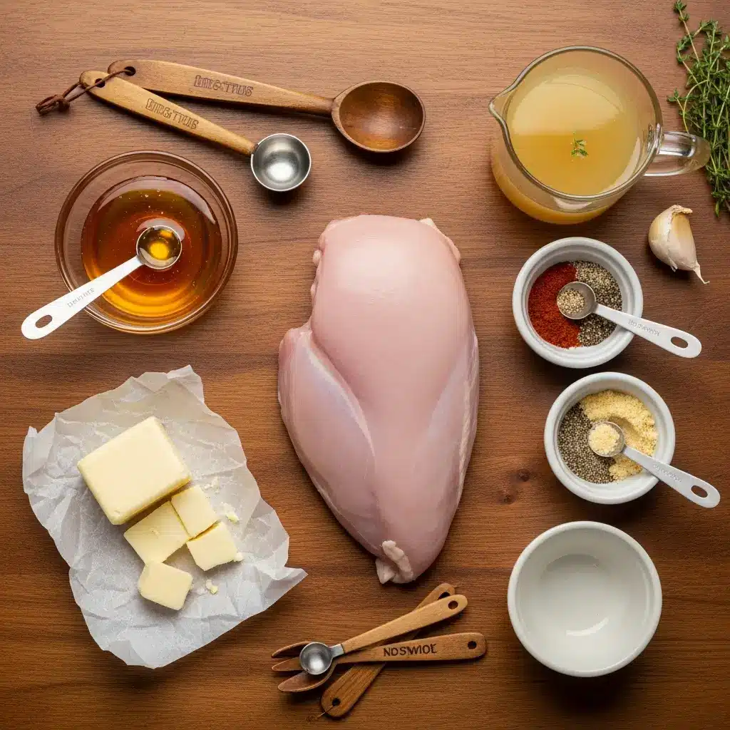 Honey Baked Turkey Breast ingredients flat lay