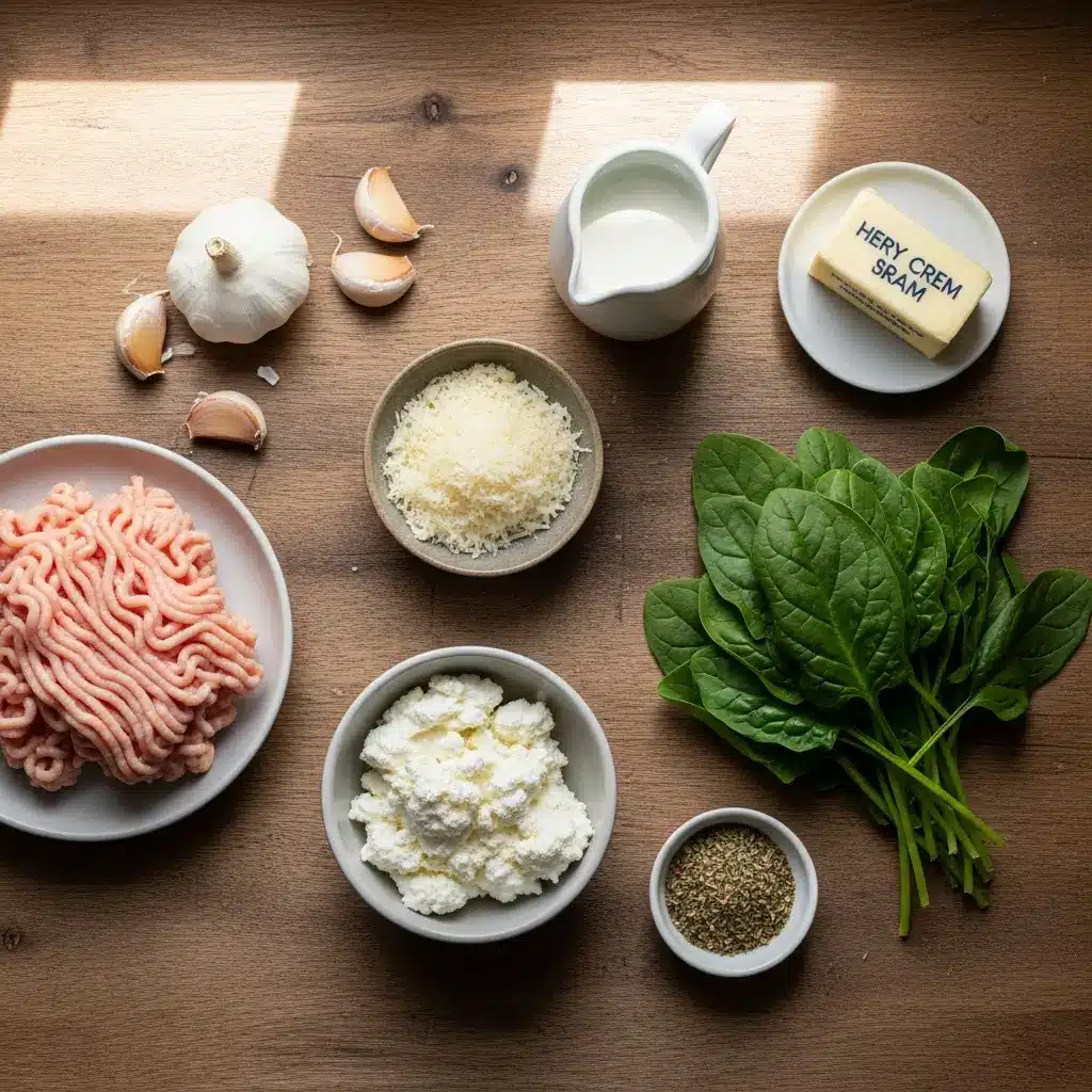 Ingredients for Baked Chicken Ricotta Meatballs and Spinach Alfredo Sauce